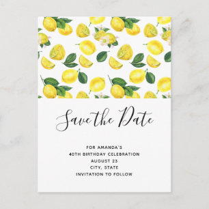Yellow Lemons Wasserfarbmuster Save the Date Einladungspostkarte