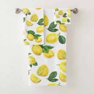 Yellow Lemons Watercolor Fruchtmuster Badhandtuch Set