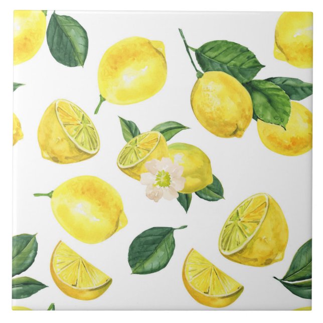 Yellow Lemons Watercolor Fruchtmuster Fliese (Vorderseite)