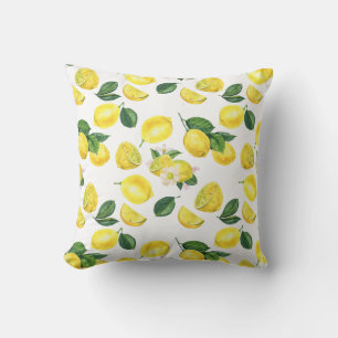 Yellow Lemons Watercolor Fruchtmuster Kissen