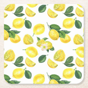 Yellow Lemons Watercolor Fruchtmuster Rechteckiger Pappuntersetzer