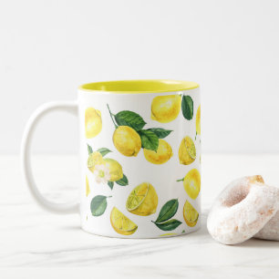 Yellow Lemons Watercolor Fruchtmuster Zweifarbige Tasse