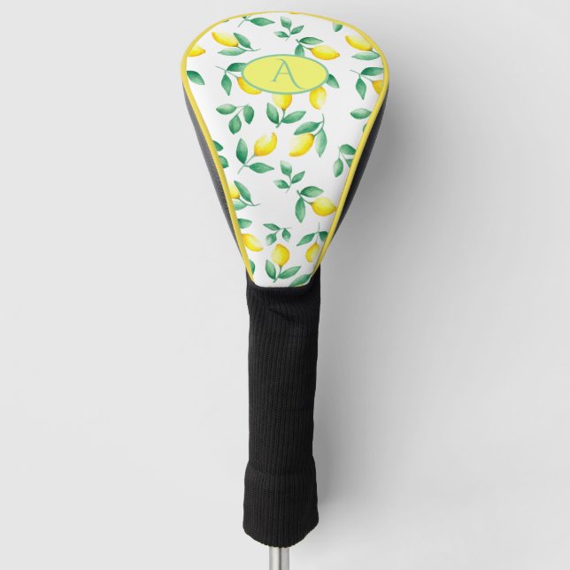 Yellow Lemons Watercolor Monogram Golf Headcover (Vorderseite)