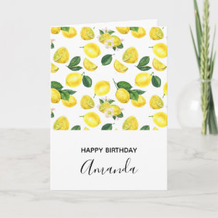 Yellow Lemons Watercolor Pattern Geburtstag Karte
