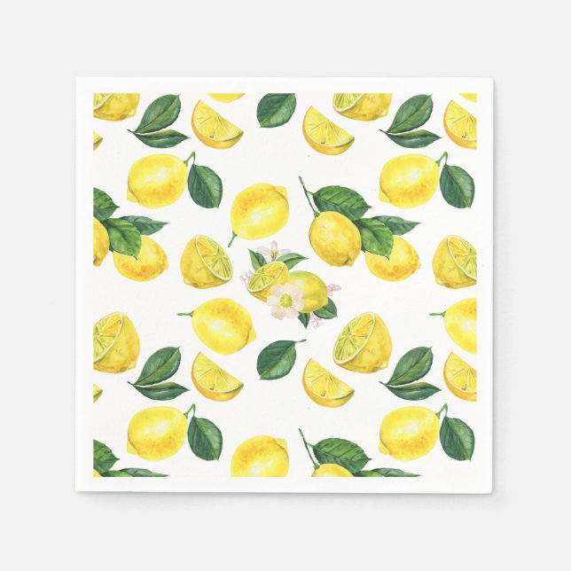 Yellow Lemons Watercolor Pattern Serviette (Vorderseite)