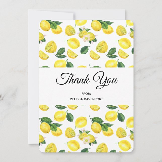 Yellow Lemons Watercolor Pattern Vielen Dank Dankeskarte (Vorderseite)