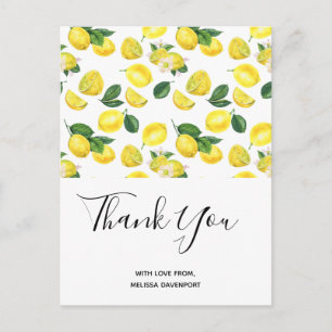 Yellow Lemons Watercolor Pattern Vielen Dank Postkarte