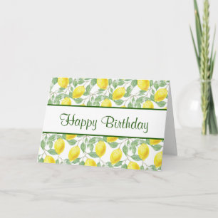 Yellow Lemons with Green Leaves Pattern Birthday Karte