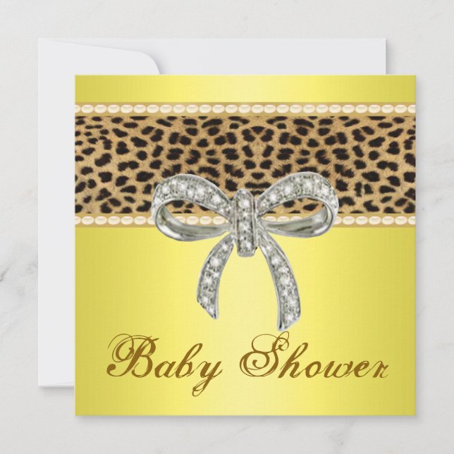 Yellow Leopard Diamond Bow Kinderdusche Einladung (Vorderseite)