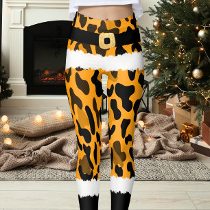 Yellow Leopard Print Santa Claus Kostüme Weihnacht Leggings