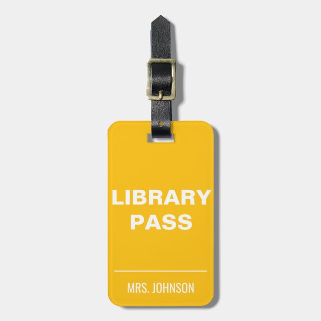Yellow Library Pass School Hall Pass für Lehrer Gepäckanhänger (Vorderseite vertikal)