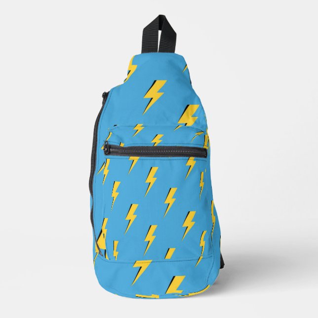 Yellow Lightning Blue Background Y2K Muster Crossbody Bag (Vorderseite)