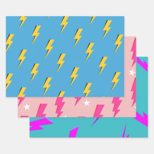 Yellow Lightning Blue Background Y2K Muster Geschenkpapier Set