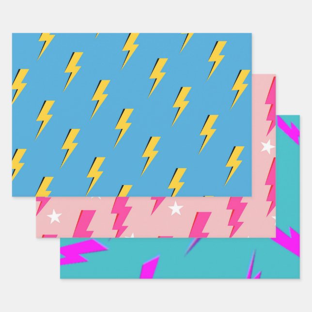Yellow Lightning Blue Background Y2K Muster Geschenkpapier Set (Set)