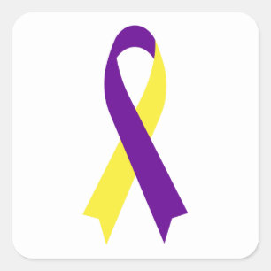 Yellow & Lila Awareness Ribbon von Janz White Quadratischer Aufkleber