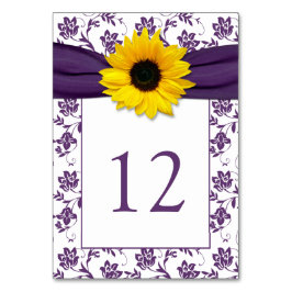 Yellow Lila Damask Sonnenblumenblume Hochzeit Tischnummer
