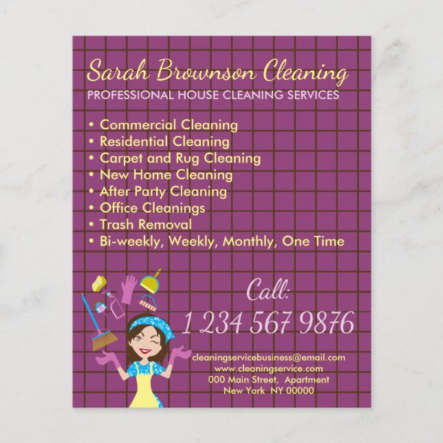 Yellow Lila House Cleaner Janitorial Glove Schürze Flyer (Vorne)