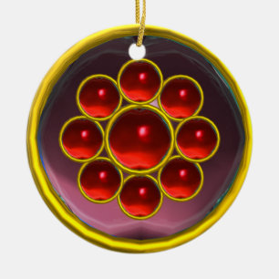 YELLOW LILA RED GEMSTONE MON KERAMIK ORNAMENT