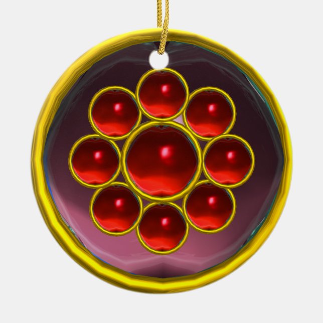 YELLOW LILA RED GEMSTONE MON KERAMIK ORNAMENT (Vorne)