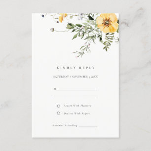 Yellow Lilac Wildblume Wreath Wedding RSVP Begleitkarte