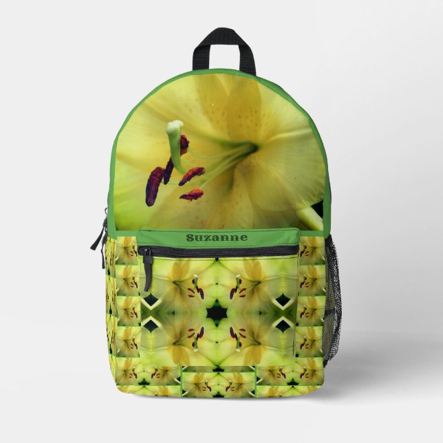 Yellow Lily Blume Petals Mirror Personalisiert Bedruckter Rucksack (Vorderseite)
