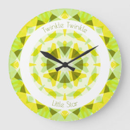 Yellow Lime Green Twinkle Little Star Baby Kinderz Große Wanduhr