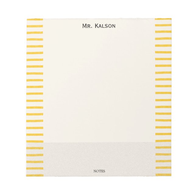 Yellow Lines Elegant Frame Teacher Notepad Notizblock (Vorderseite)