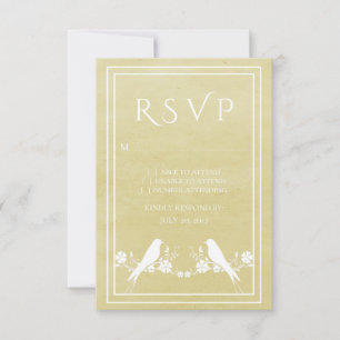 Yellow Lovebird Floral Wedding RSVP Card Karte