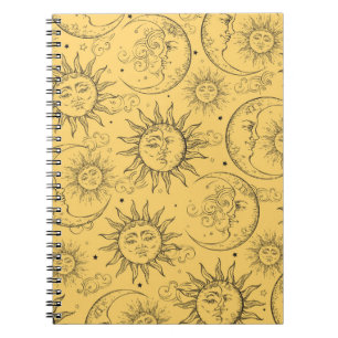 Yellow Magic Vintage Celestial Sonne Mond Sterne Notizblock
