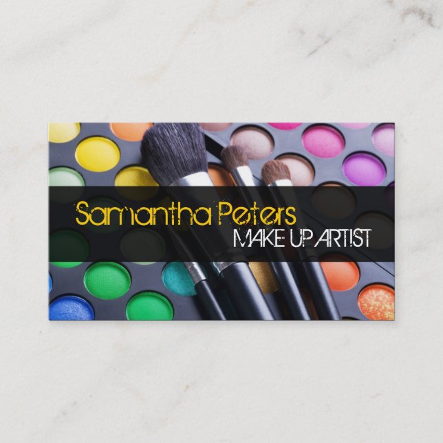 Yellow Make up Artist Palette Brush Business Card Visitenkarte (Vorderseite)