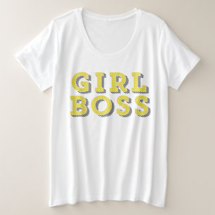 Yellow Marquee Typografy Girl Boss Statement Große Größe T-Shirt