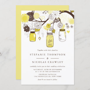 Yellow Mason Jars & Blume Einladung Hochzeit