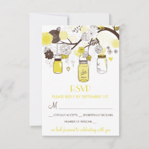 Yellow Mason Jars Summer Wedding Floral RSVP Card