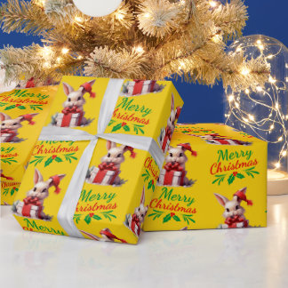 Yellow MerChristmas Bunny Geschenkpapier