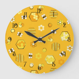 Yellow Midjahrhundert Retro Honey Bee Pattern Große Wanduhr
