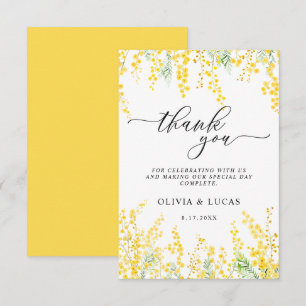 Yellow Mimosa Rustic Golden Floral Spring Wedding Dankeskarte