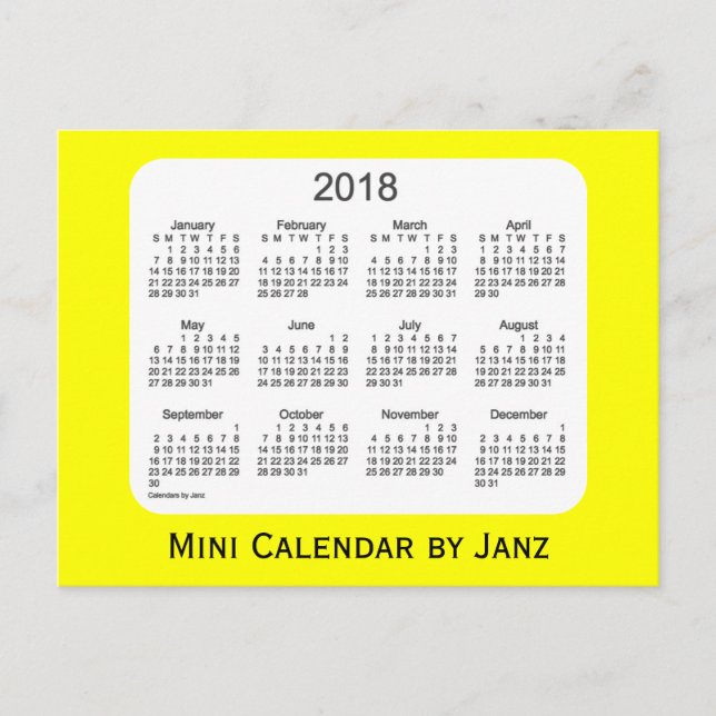Yellow Mini Calendar von Janz 2018 Postkarte (Vorderseite)