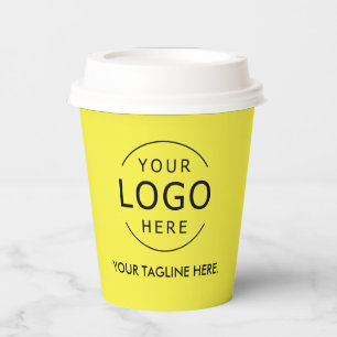 Yellow Minimalistisch Logo QR Code Company Swag Pappbecher