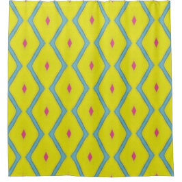 Yellow & Mint Blue Diamond Line Shower Curtain Duschvorhang