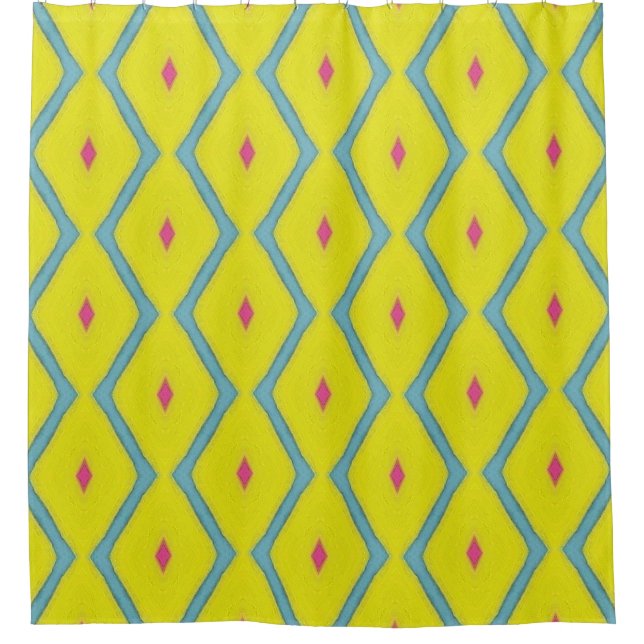 Yellow & Mint Blue Diamond Line Shower Curtain Duschvorhang (Vorderseite)