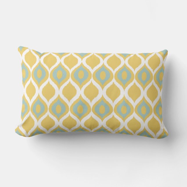 Yellow Mint Geometrie Ikat Tribal Print Muster Lendenkissen (Vorderseite)