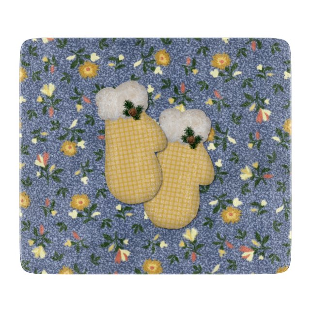 Yellow Mittens Glass Cutting Board Schneidebrett (Vorderseite)