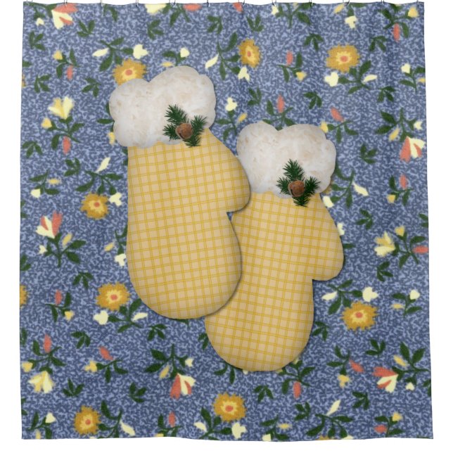 Yellow Mittens Weihnachtsduschvorhang Duschvorhang (Vorderseite)
