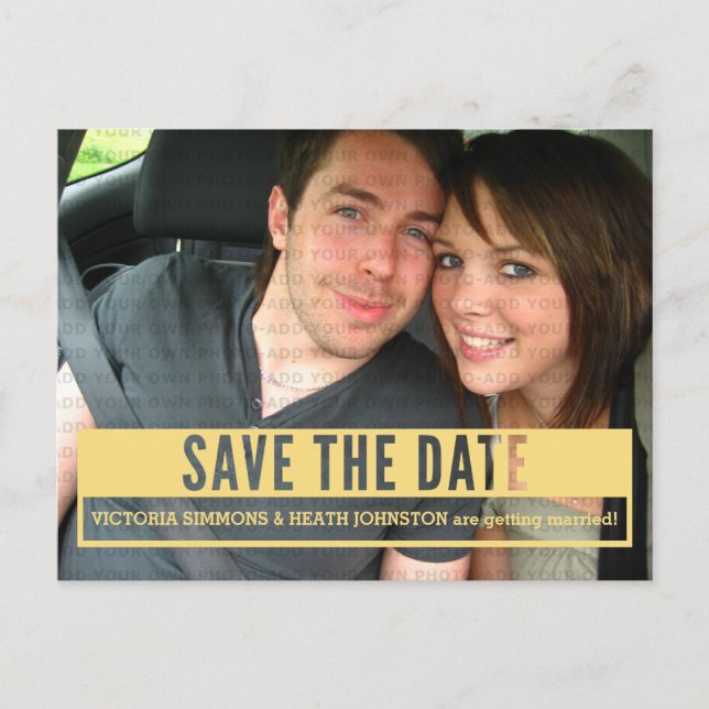 Yellow Modern Cut Out Save the Date Postcard Ankündigungspostkarte (Vorderseite)