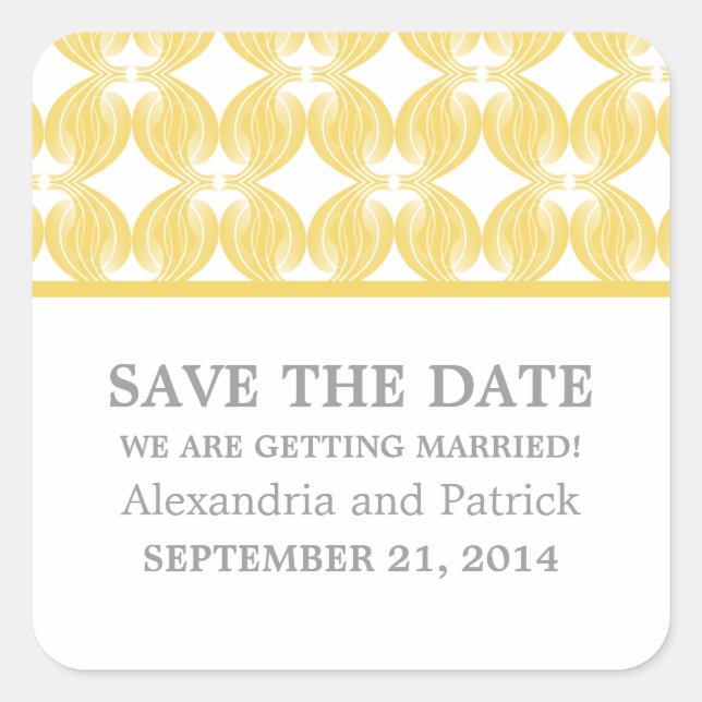Yellow Modern Deko Save the Date Stickers (Vorderseite)