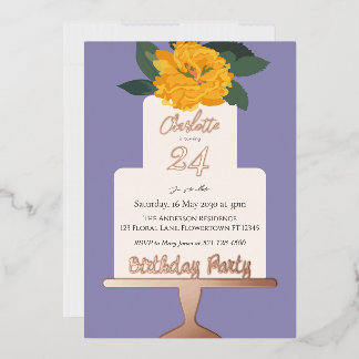 Yellow Modern Floral Cake Geburtstagsparty Gold Folieneinladung