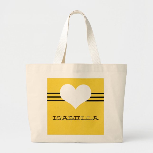 Yellow Modern Heart Tote Bag Jumbo Stoffbeutel (Vorne)