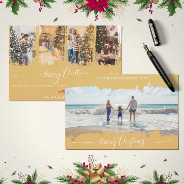 Yellow Modern Minimalistisch Christmas Collage Fot Einladung (Yellow Modern Minimalist Christmas Collage Photo Invitation)