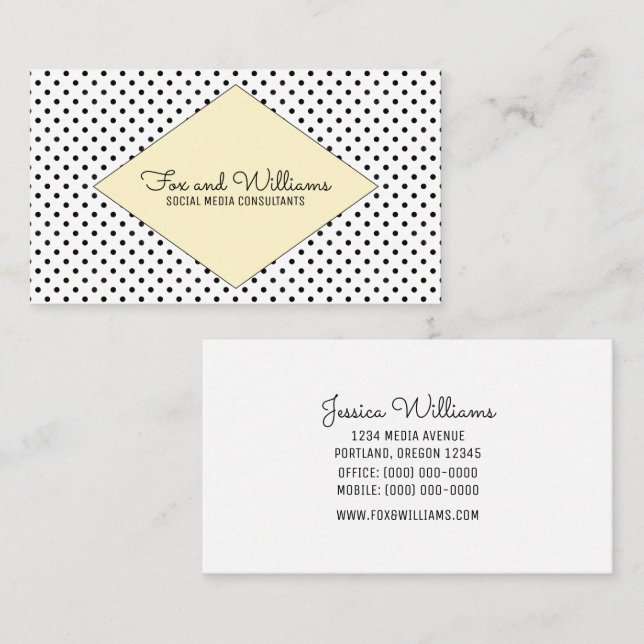 Yellow Modern Polka Dots Business Card Visitenkarte (Vorne/Hinten)