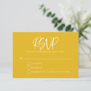 Yellow Modern Script Letters Wedding RSVP Card Karte